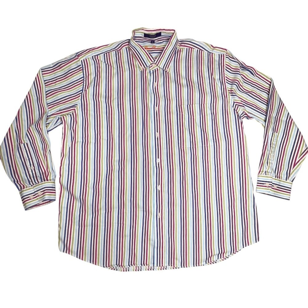 Alan Flusser Mens XL Striped Button Down Shirt Multicolor‎ Cotton Long Sleeve